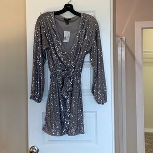 Grey & Silver Sequin Wrap Dress
